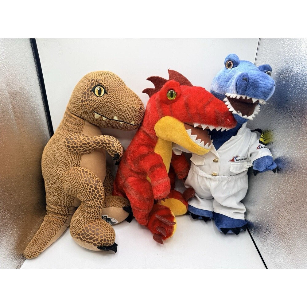 Lot Of 3 Build A Bear BAB Dinosaur Plush Red TREX Blue Red Raptor Brown Jurassic